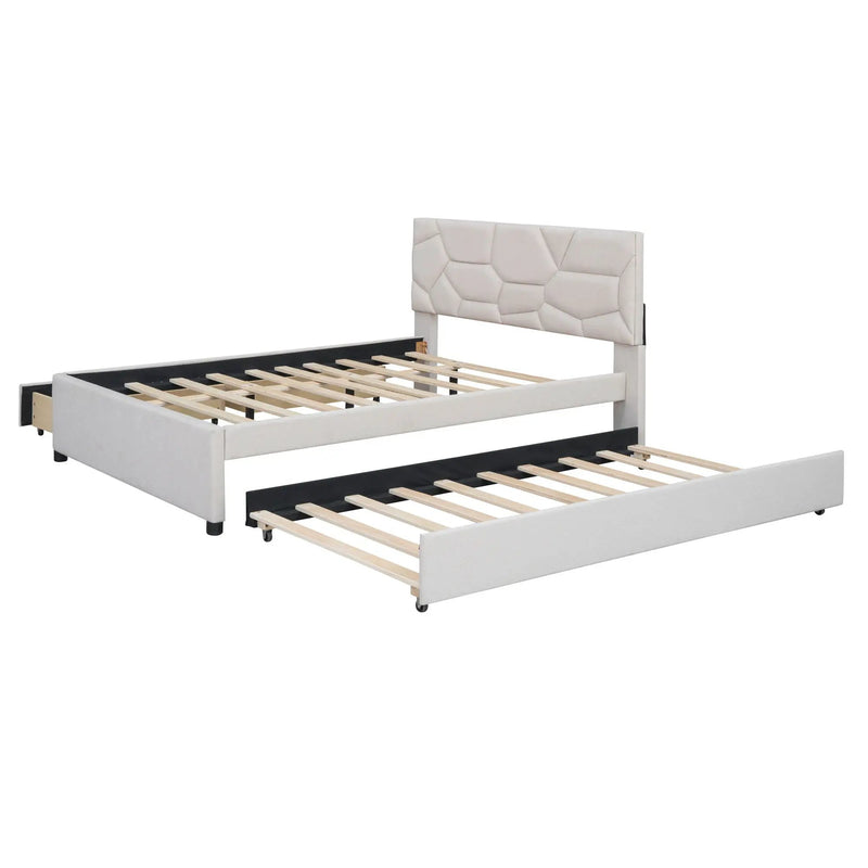 Upholstered Platform Bed With Brick Pattern Headboard And Twin Long Size Trundle by Unique Piece Furniture