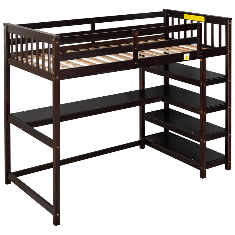 Loft Bed With Storage Shelves And Under Bed Desk