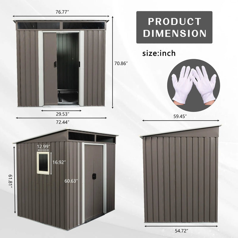 Outdoor Metal Storage Shed With Window Transparent Plate W540S00011 - Gray by HouseOfZazla