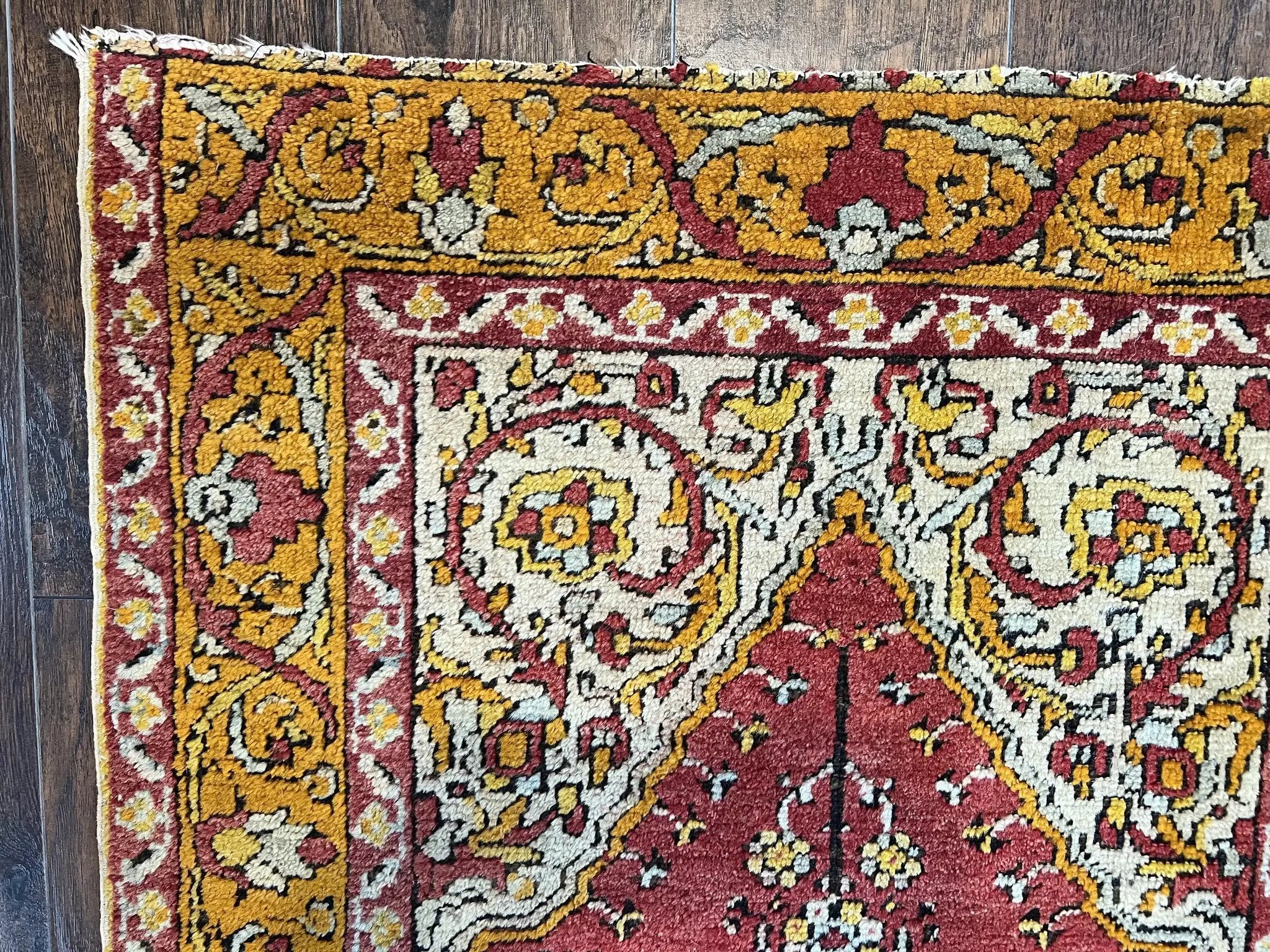Antique Turkish Prayer Rug 3x5, Hand Knotted Turkish Melas Oushak Wool Carpet, Mehrab Rug, Orange & Red Vintage Rug 3 x 5 Collectible by Jewel Rugs