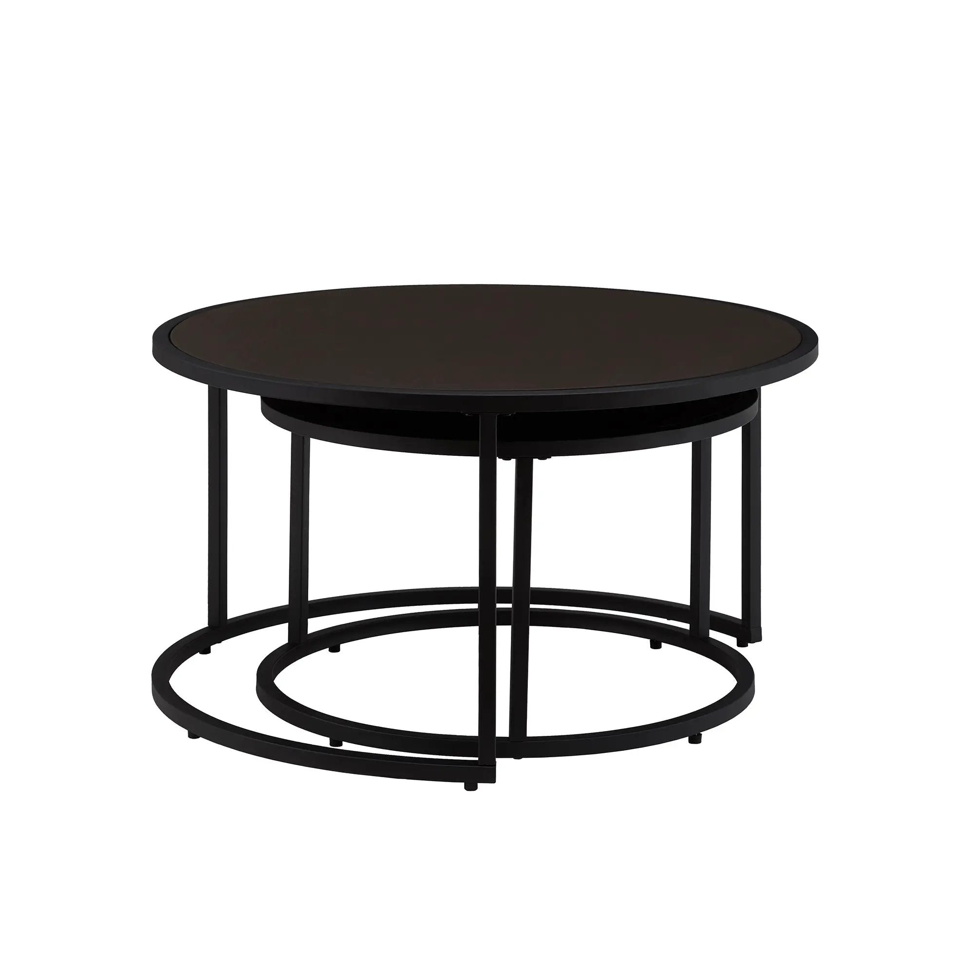 Modern Faux Leather Nesting Round Coffee Table Set - Dark Brown by HouseOfZazla