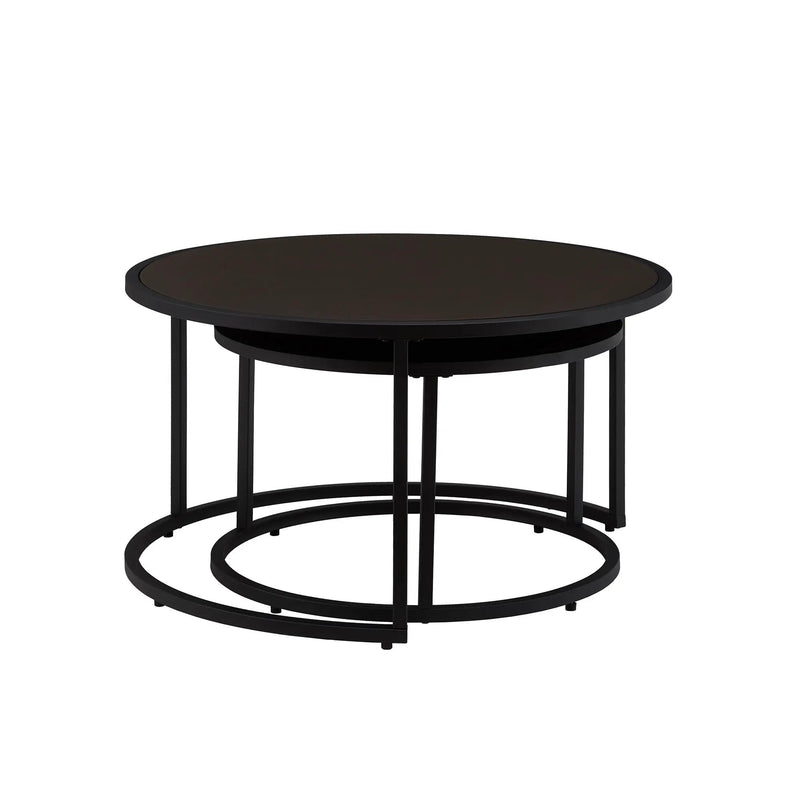 Modern Faux Leather Nesting Round Coffee Table Set - Dark Brown by HouseOfZazla