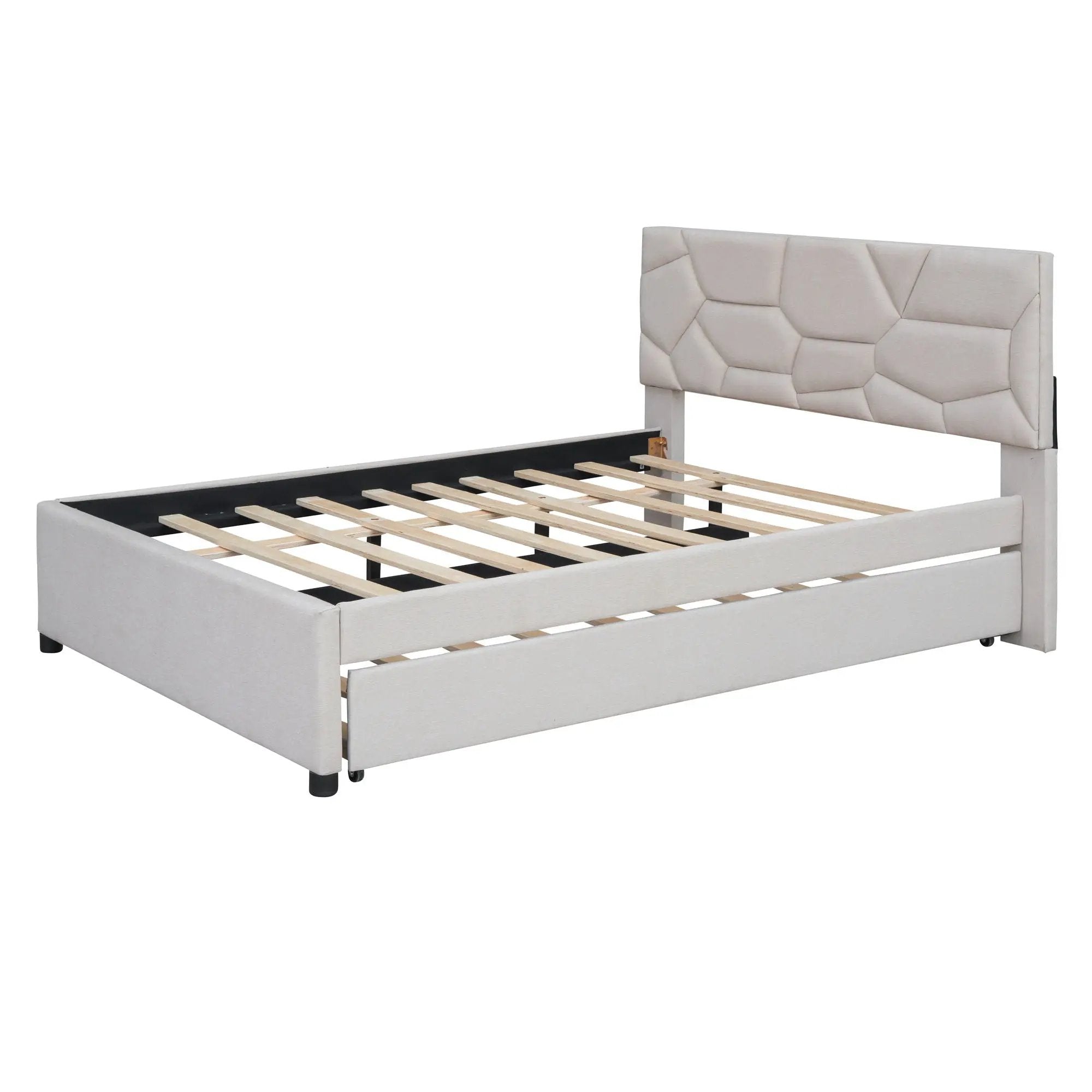 Upholstered Platform Bed With Brick Pattern Headboard And Twin Long Size Trundle by Unique Piece Furniture