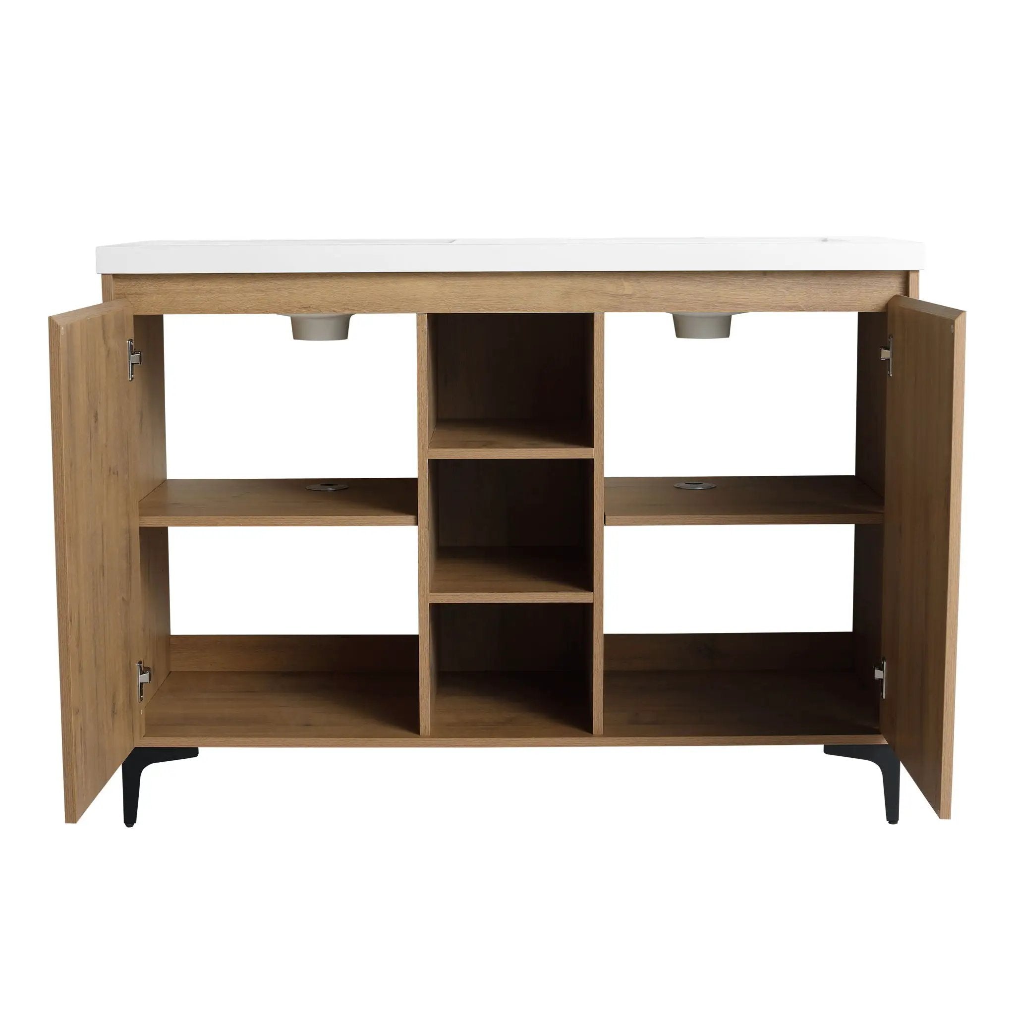 Elegant 48" Freestanding Bathroom Vanity With Double Resin Sink And Storage Rack Soft Close Doors - Imitative Oak by HouseOfZazla