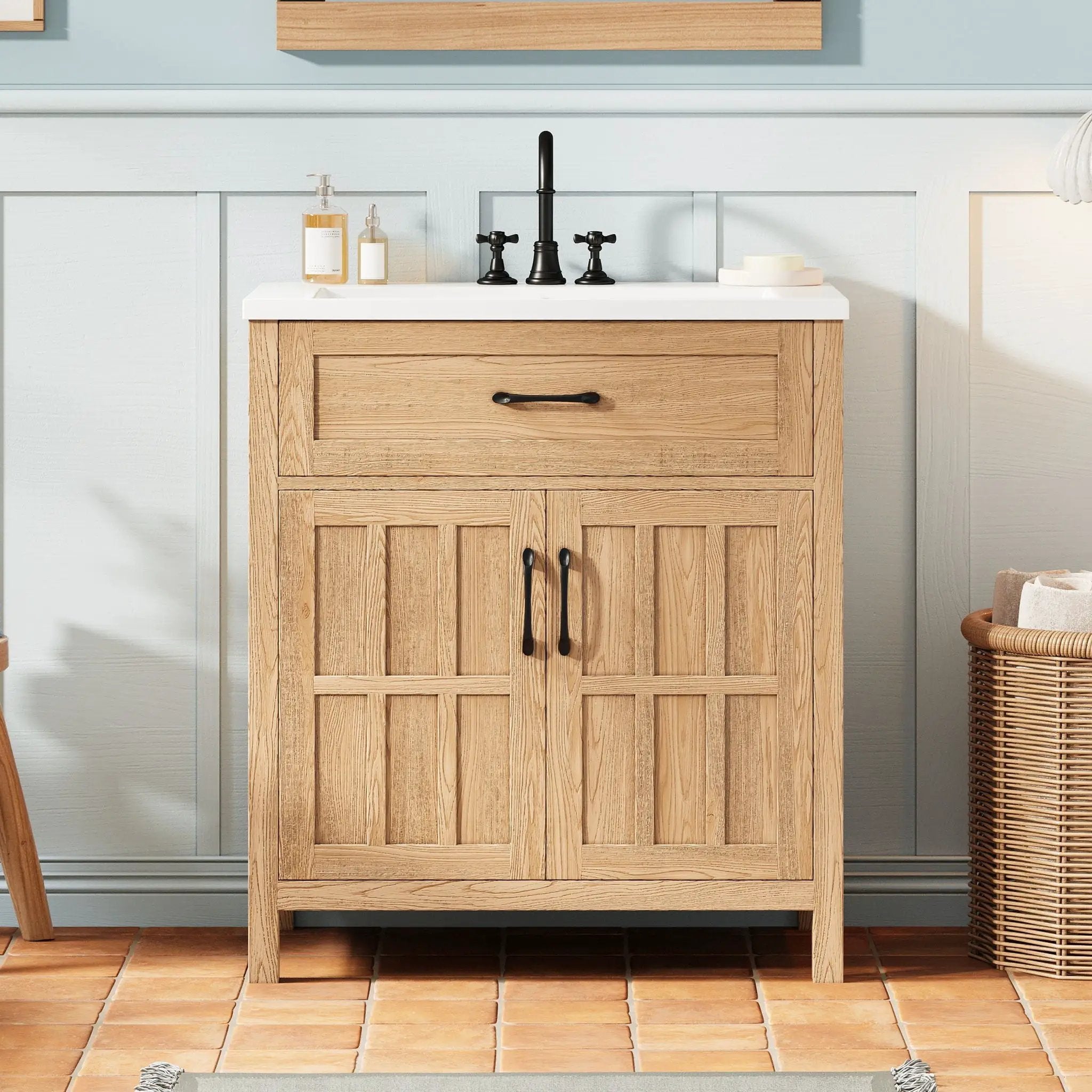 Bathroom Vanity With Sink, Adjustable Shelf & Door Organizers - Walnut by Unique Piece Furniture