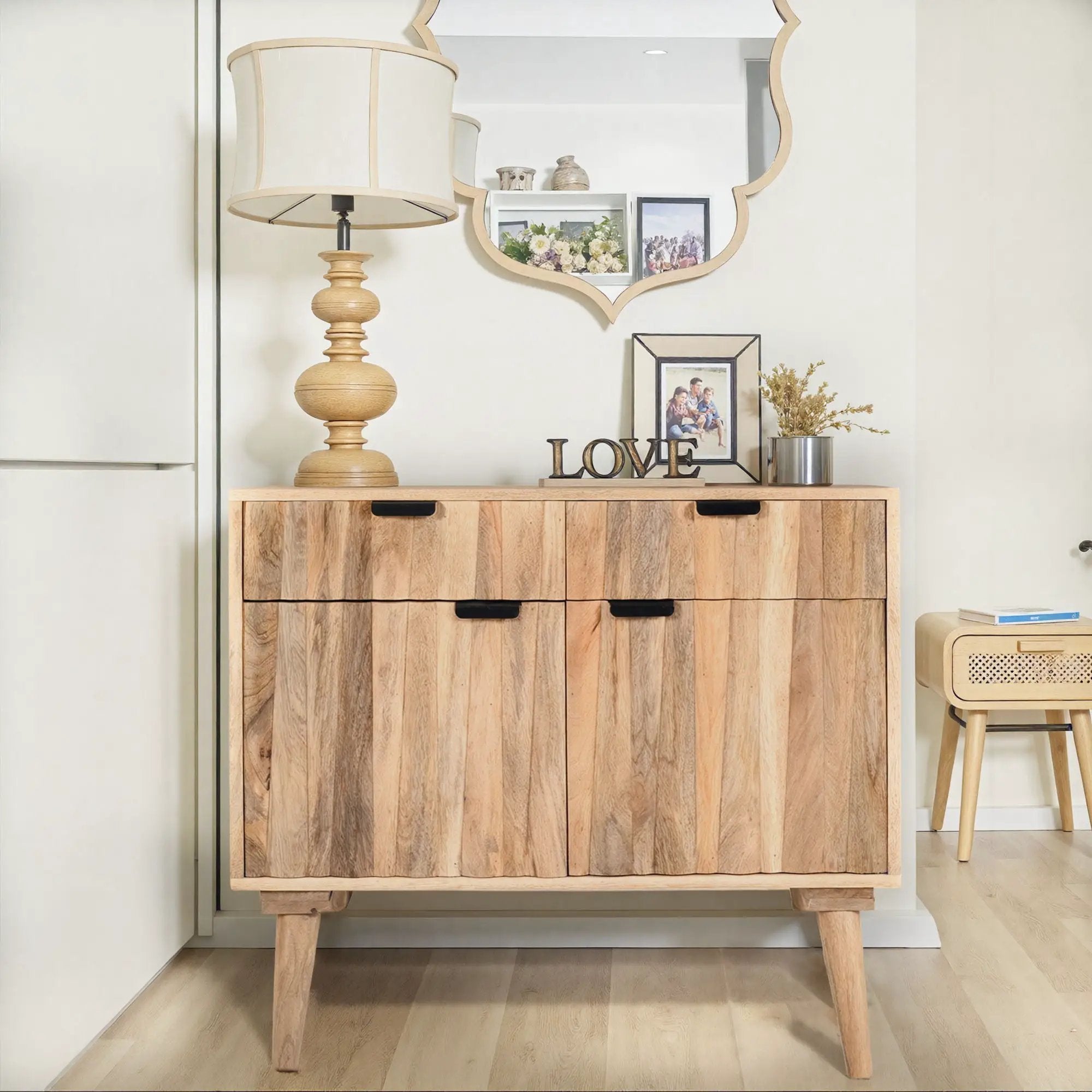 Stylish Style 2 Drawer 2 Door Cabinet, Mango Wood - Natural by HouseOfZazla
