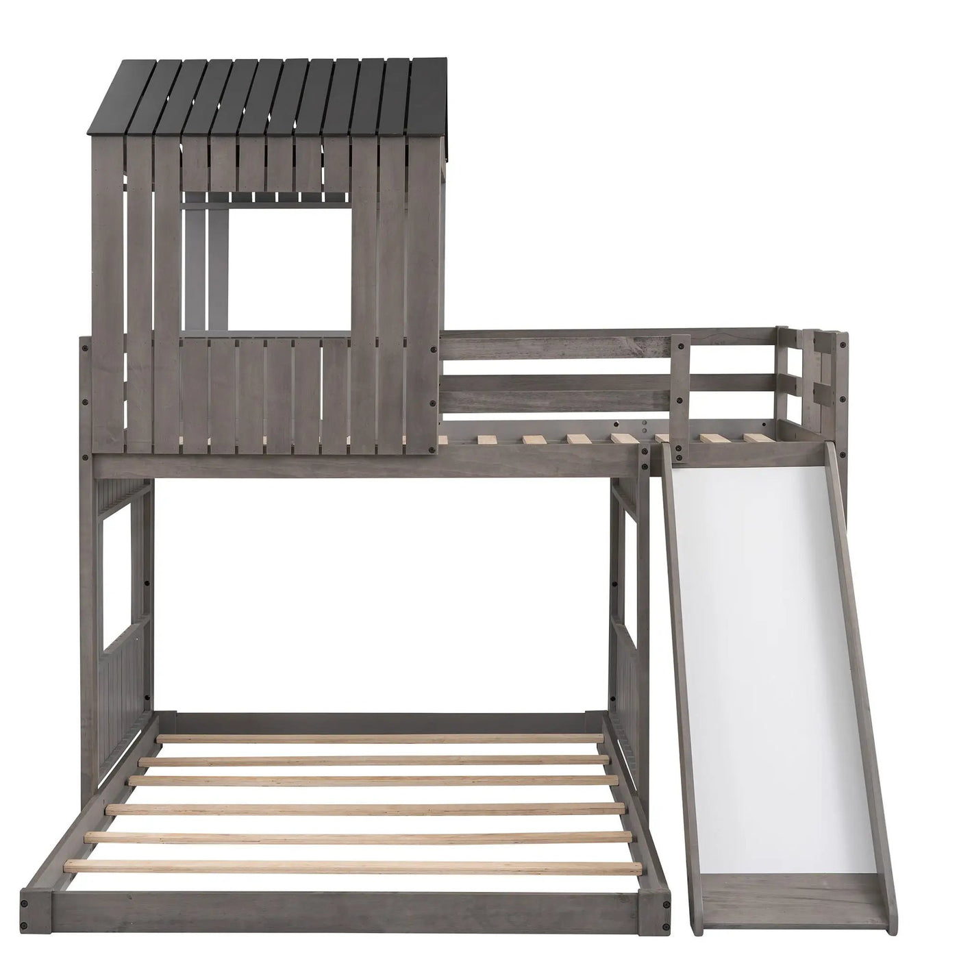 Loft Bunk Bed With Playhouse, Farmhouse, Ladder, Slide And Guardrails by Unique Piece Furniture