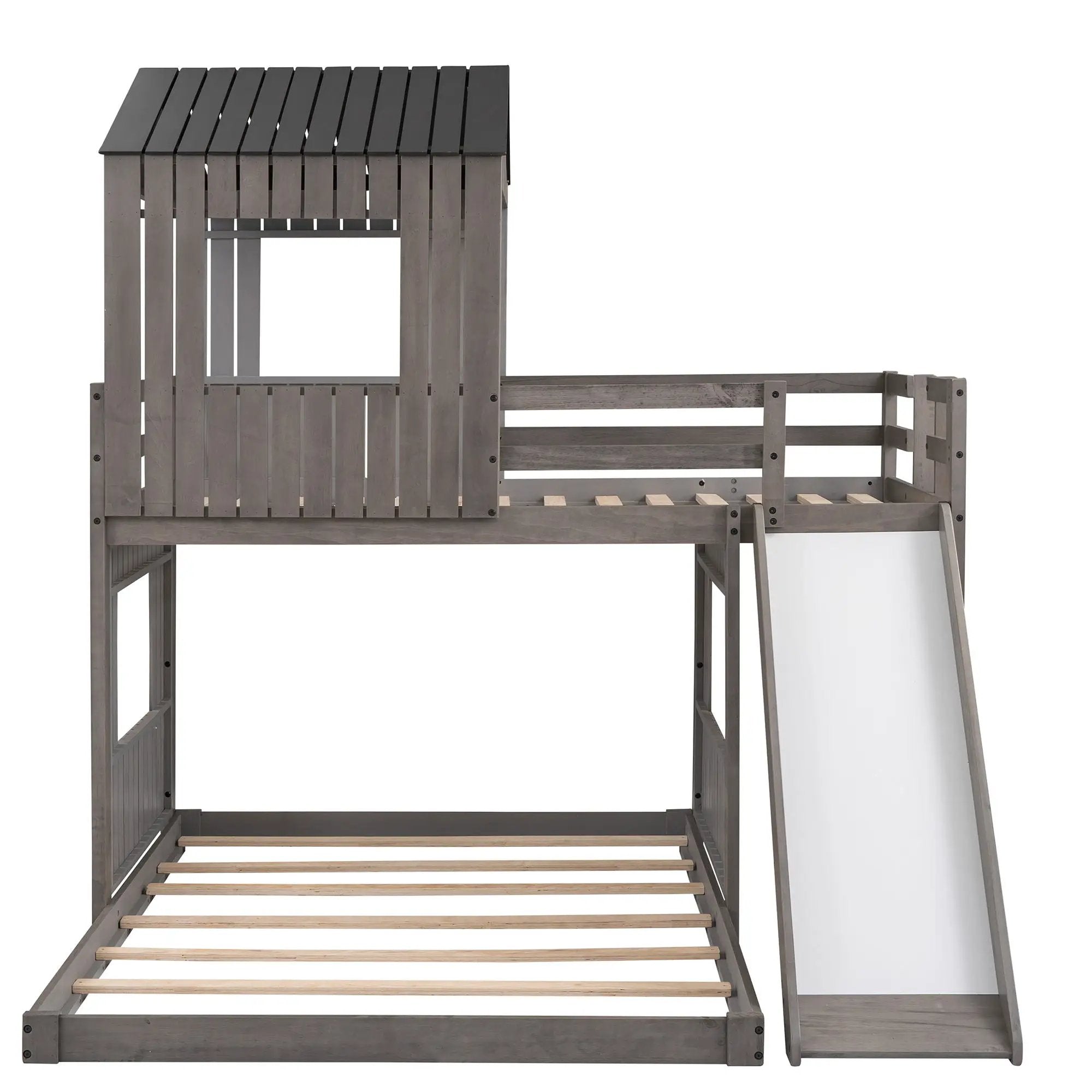 Loft Bunk Bed With Playhouse, Farmhouse, Ladder, Slide And Guardrails by HouseOfZazla
