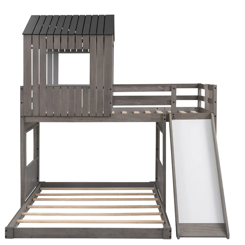 Loft Bunk Bed With Playhouse, Farmhouse, Ladder, Slide And Guardrails by HouseOfZazla