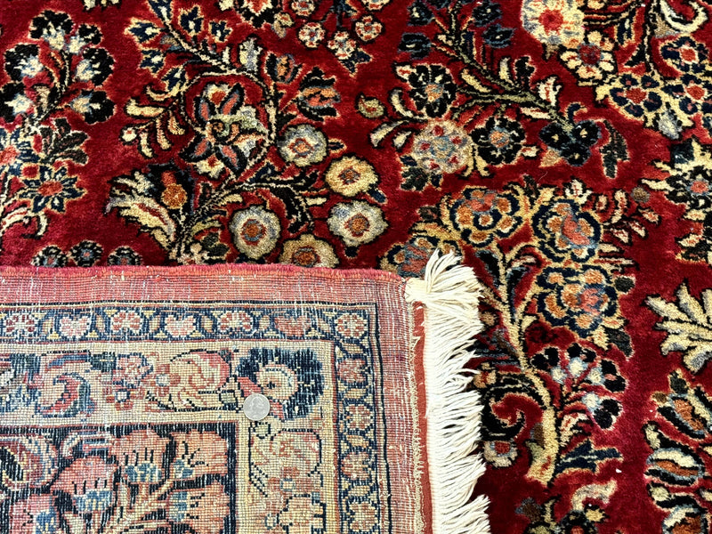 Persian Sarouk Rug 10x10, Square Persian Carpet, Red, Floral, Antique by Jewel Rugs