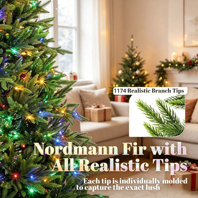 7.5-Foot Hinged Nordmann Fir Prelit Christmas Tree, photo 2 of 9