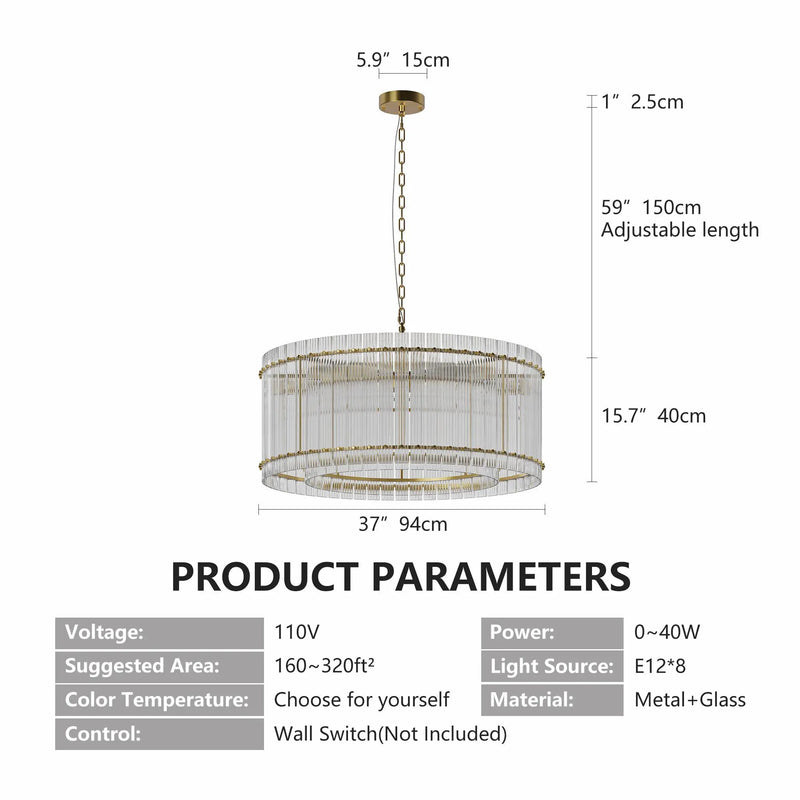 37" Modern Gold Round 8-Light Crystal Chandelier by HouseOfZazla