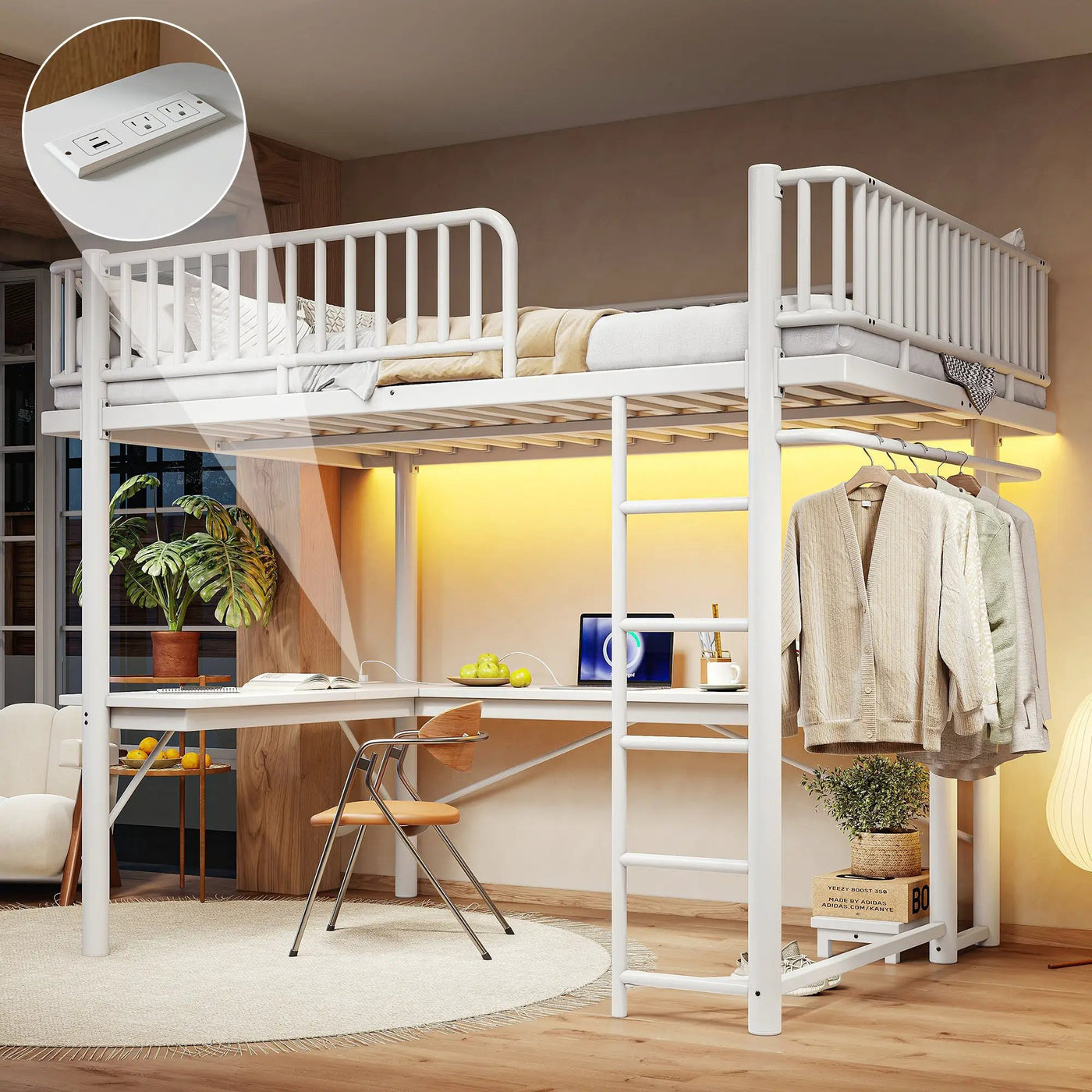 Queen Loft Bed with L-Shaped Desk by HouseOfZazla