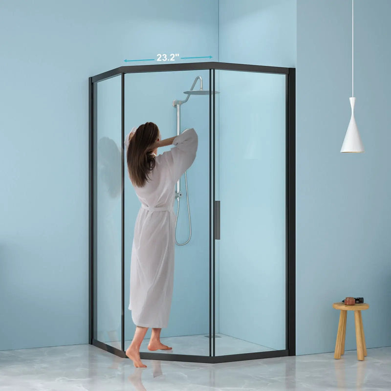 Diamond Shaped Corner Shower Door, Inward Sliding, Stainless Steel Frame by HouseOfZazla