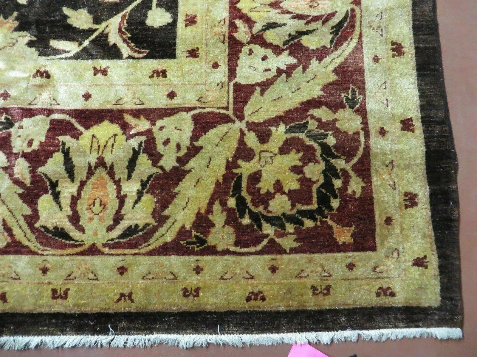 11' X 15' Vintage Hand Knotted Indian Agra Wool Rug Hand Made Dark Brown Floral by Jewel Rugs