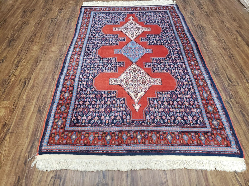 4x6 Western Kurdistan Kurdish Carpet Senneh Wool Area Rug Veg Dyes Red Blue Nice by Jewel Rugs