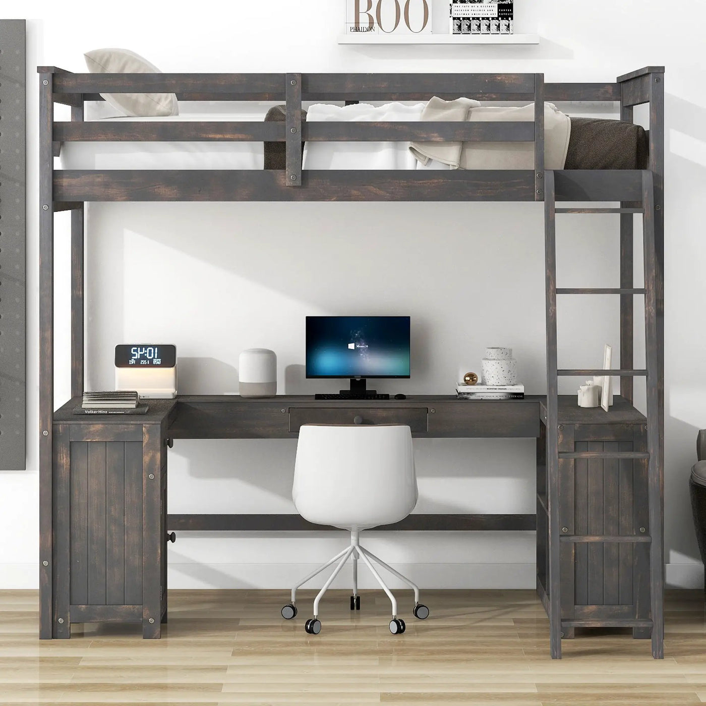Loft Bed With U-Shaped Desk, Drawers, And Storage Shelves by Unique Piece Furniture