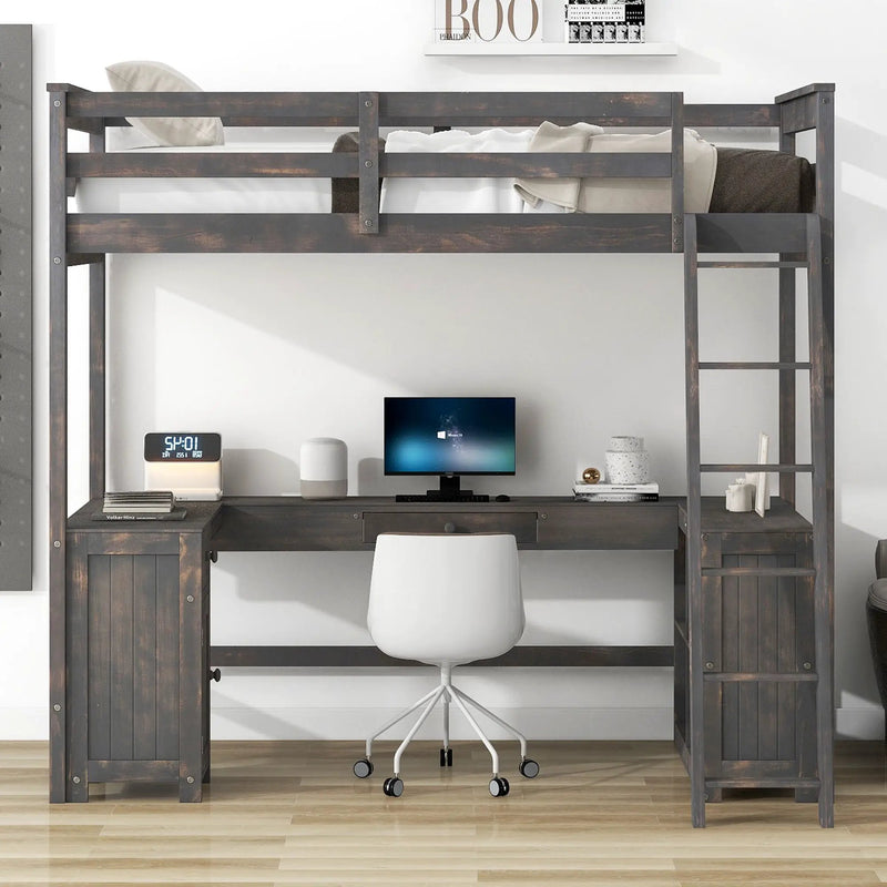Loft Bed With U-Shaped Desk, Drawers, And Storage Shelves by Unique Piece Furniture