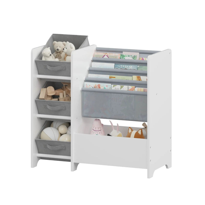 Bookshelf And Toy Storage Organizer, Multifunctional 4 Tier With 3 Collapsible Drawers - White by HouseOfZazla