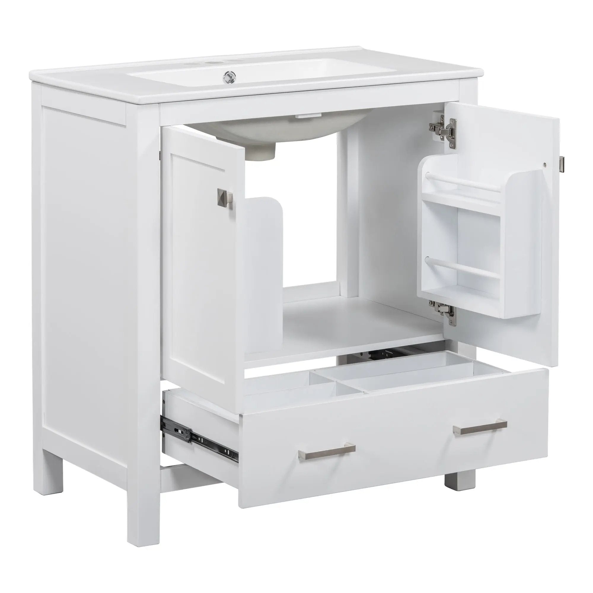 Bathroom Vanity With Single Sink, Combo Cabinet Undermount Sink, Bathroom Storage Cabinet With Two Doors And A Drawer, Soft Closing, Multifunctional Storage, Solid Wood Frame by HouseOfZazla