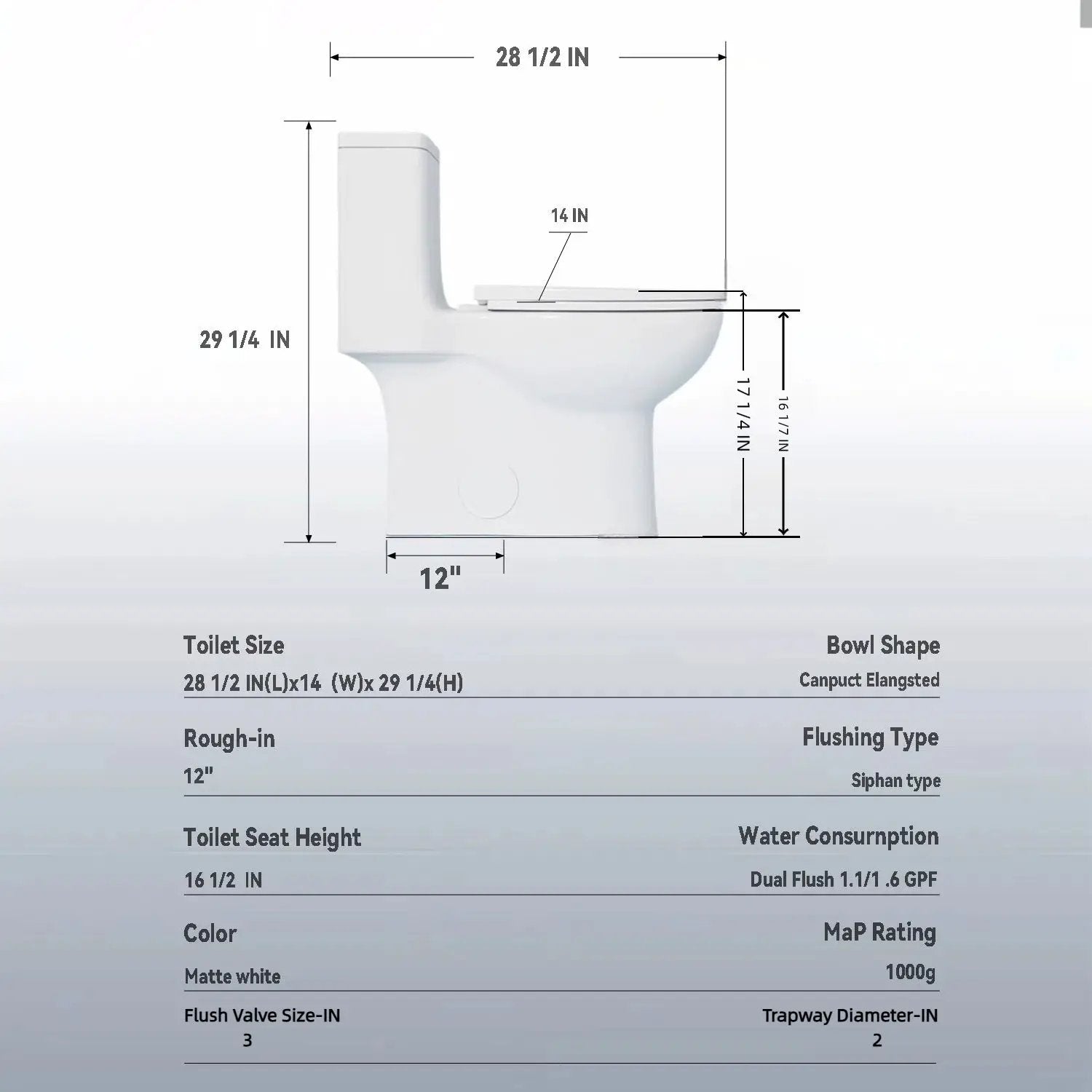 1.1/1.6 GPF Tornado Flush One-Piece Toilet with Comfort Chair Seat ADA Height 17" by HouseOfZazla