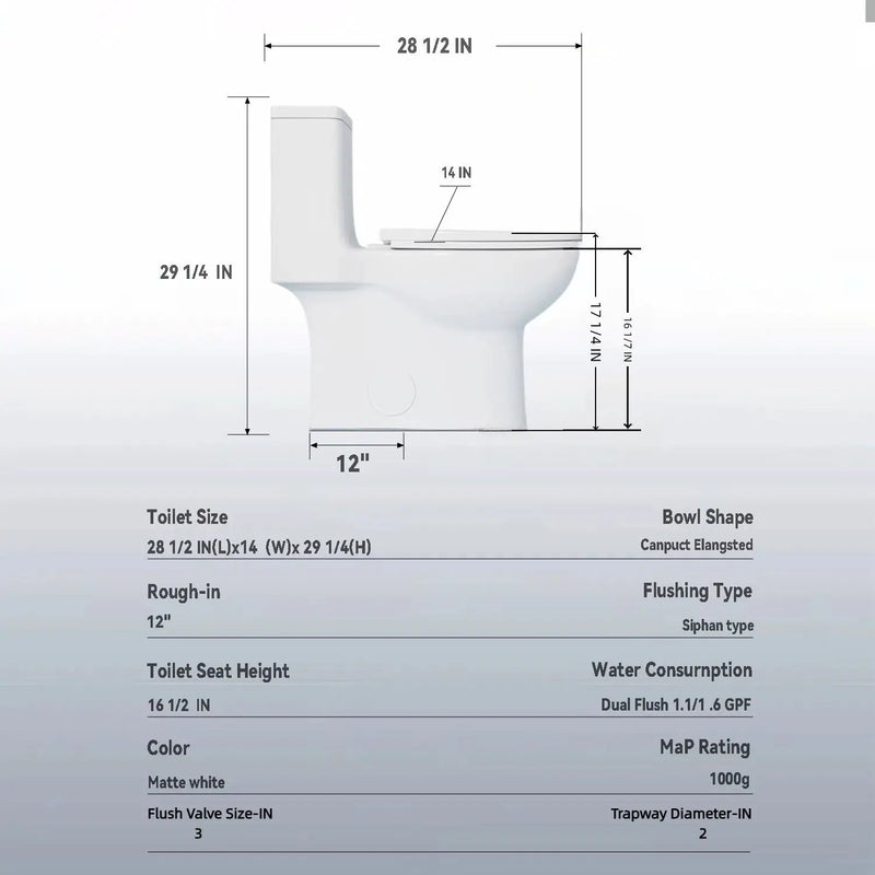 1.1/1.6 GPF Tornado Flush One-Piece Toilet with Comfort Chair Seat ADA Height 17" by HouseOfZazla