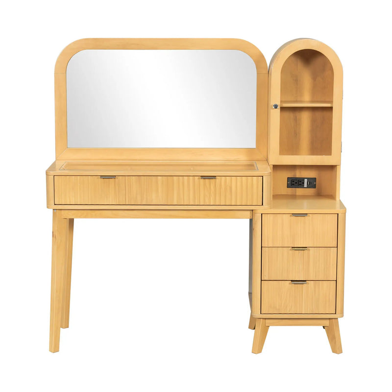 48" Fluted Makeup Vanity Desk with Large 32" Mirror by HouseOfZazla