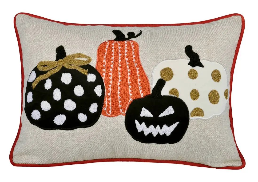 Halloween Pumpkin Embroidered Throw Pillow – Spooky Polka Dot by HouseOfZazla