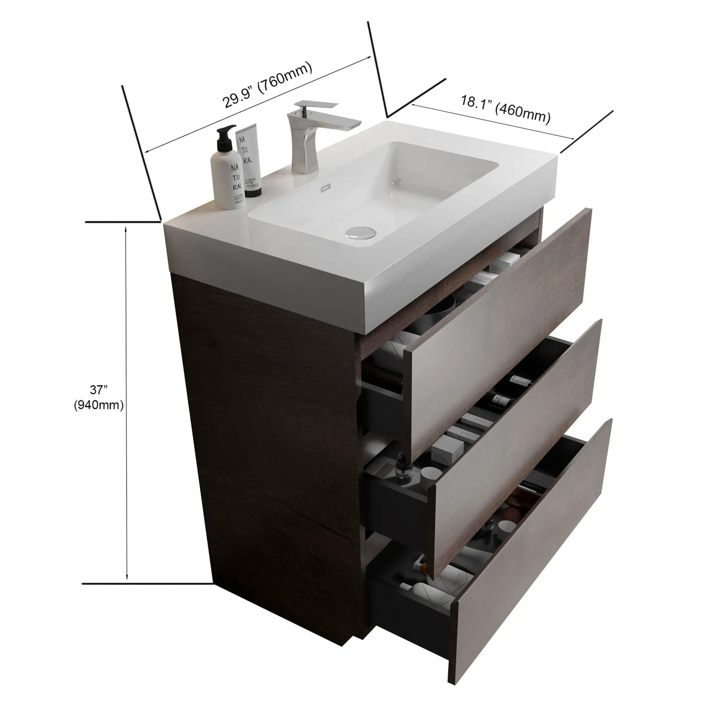 Alice - Bathroom Vanity With Large Storage Freestanding Bathroom Vanity, Sink For Modern Bathroom, One-Piece Sink Basin Without Drain And Faucet by HouseOfZazla