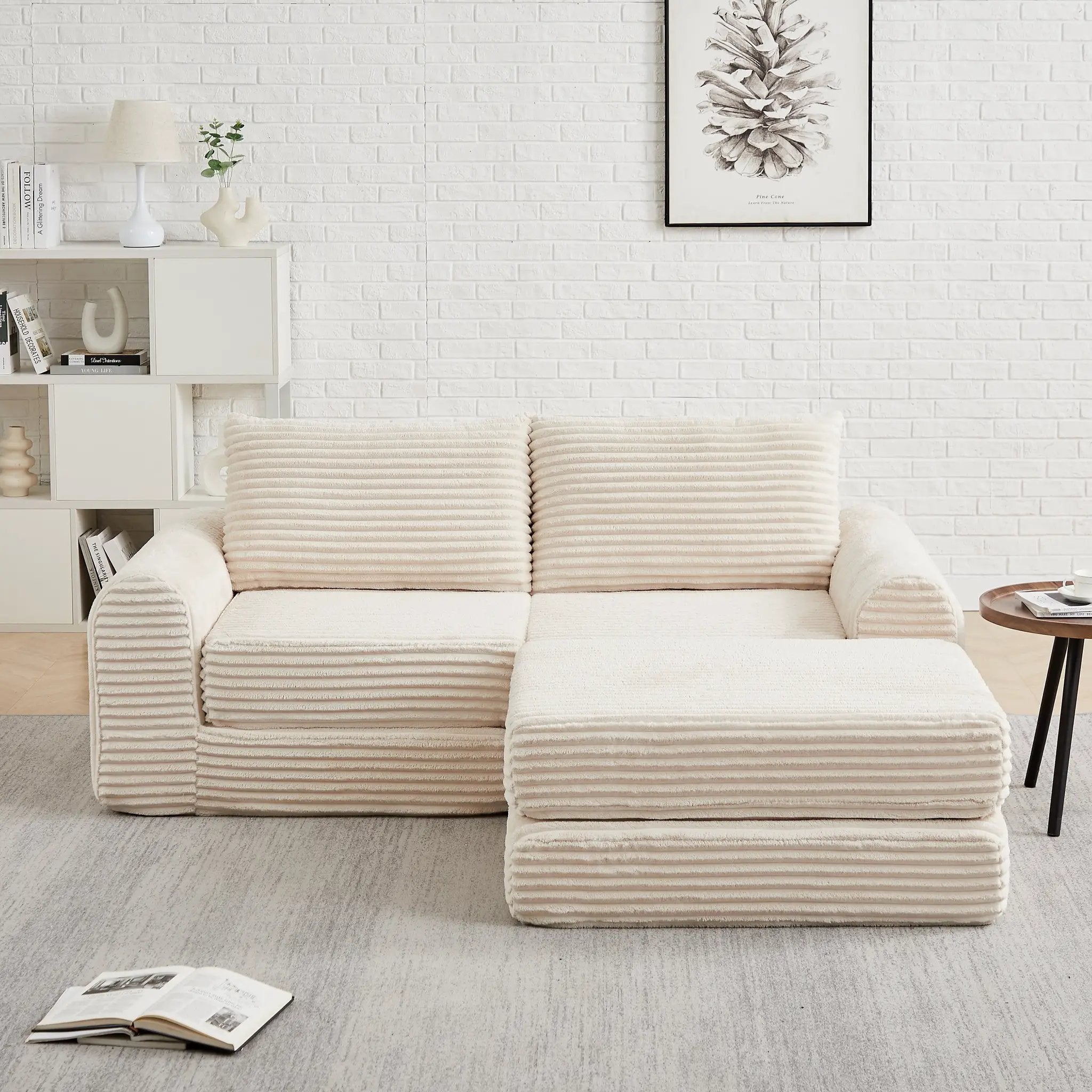 Minimalist Corduroy Sofa Bed with Two Throw Pillows by HouseOfZazla