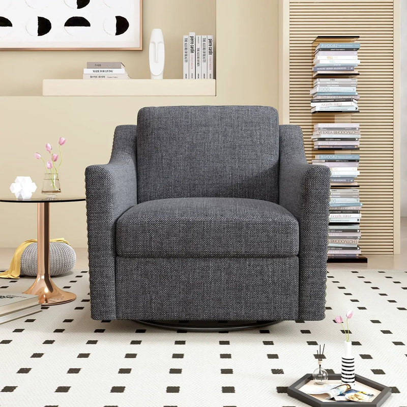 360 Degree Swivel Armchair, Skin Friendly Fabric, Ergonomic Design, Brass Nail Decorative Armchair by HouseOfZazla