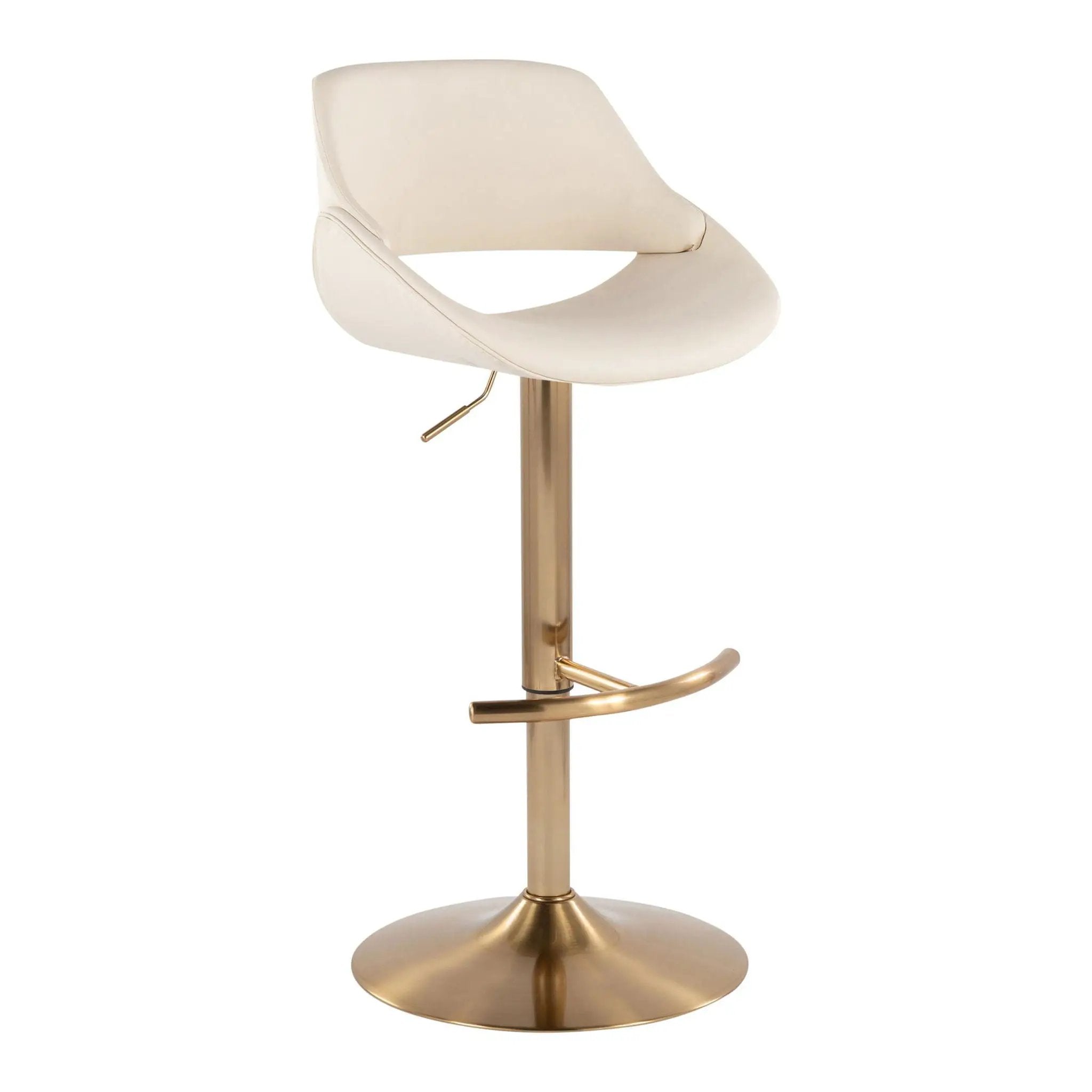 Fabrico - Contemporary Adjustable Barstool With Swivel With Rounded T Footrest (Set of 2) - Gold / Cream by HouseOfZazla