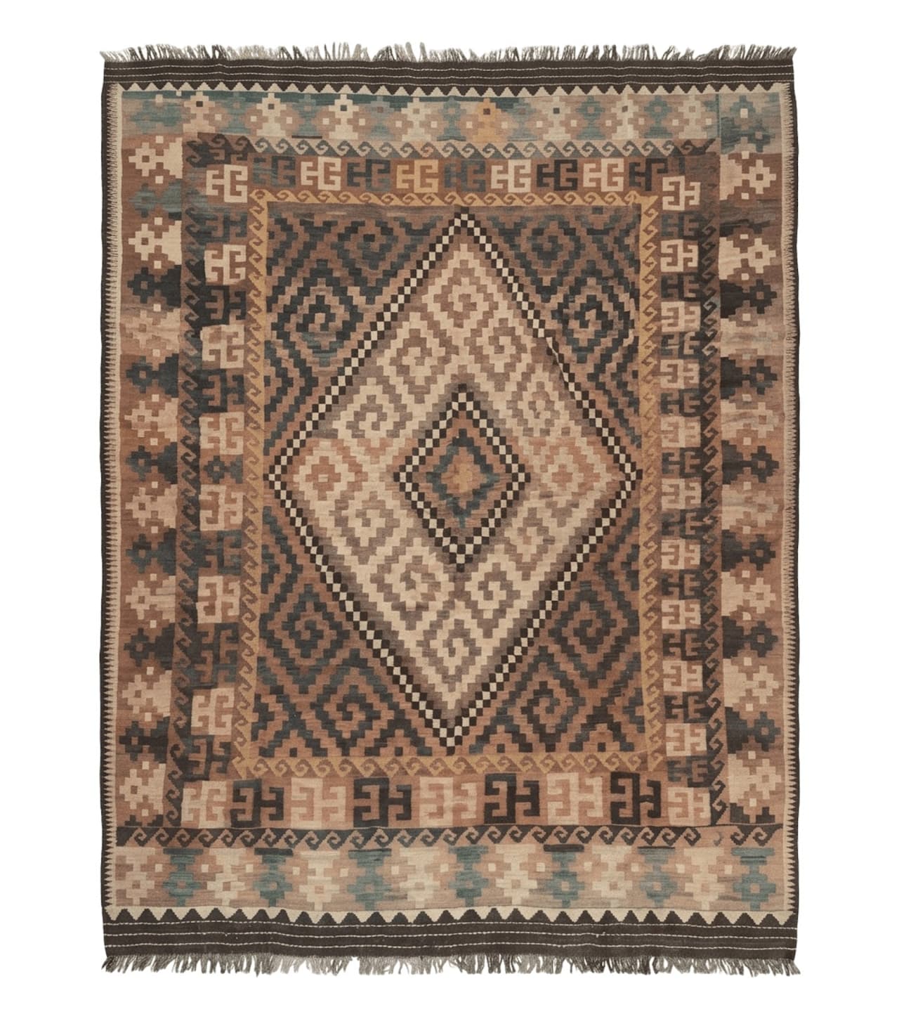 Antique Persian Tribal Kilim Rug 9x12, Zig Zag Pattern Kilim, Zarand Rug, Wool, Earth Tone Colors by Jewel Rugs