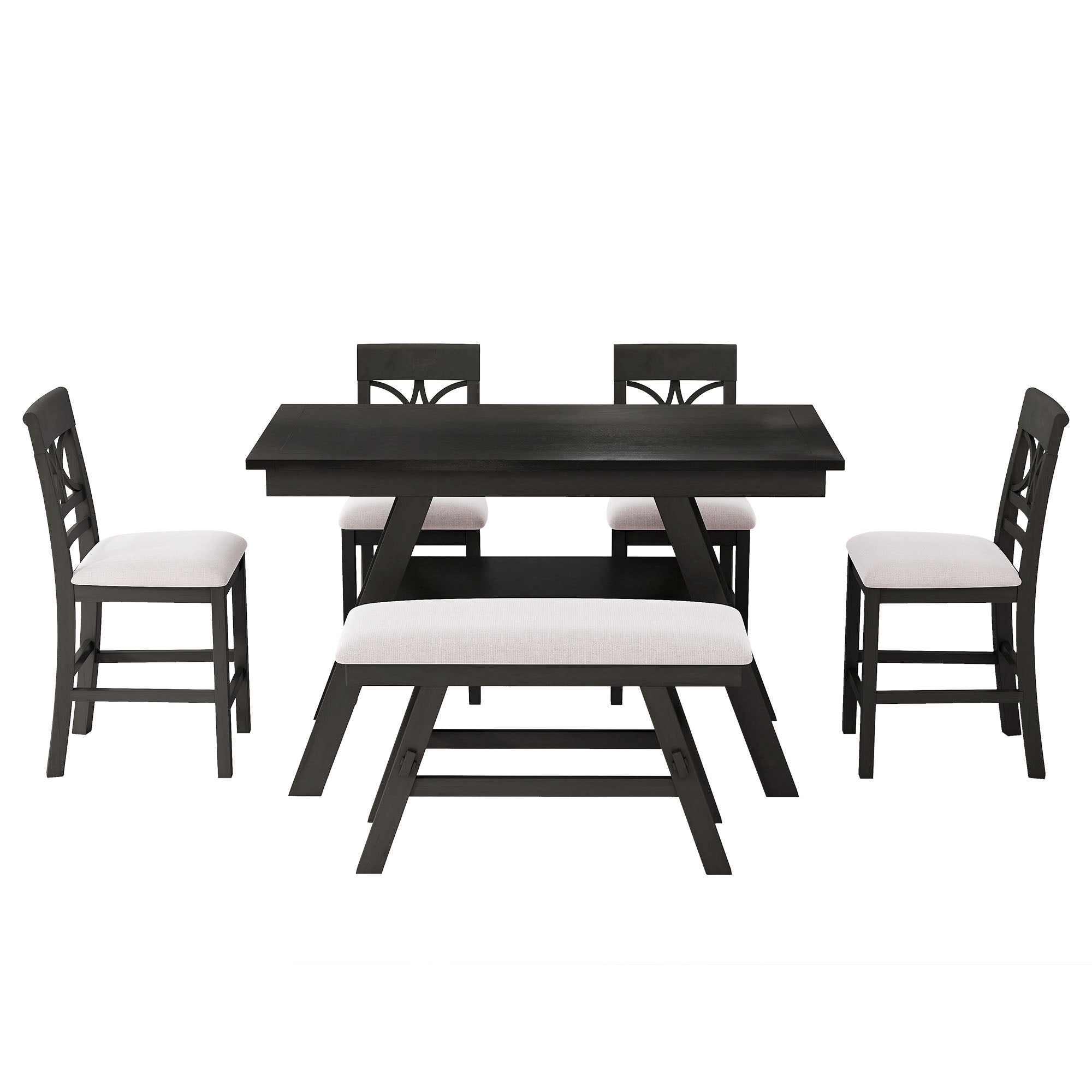 TOPMAX 6-Piece Wood Counter Height Dining Table Set with Storage Shelf by HouseOfZazla