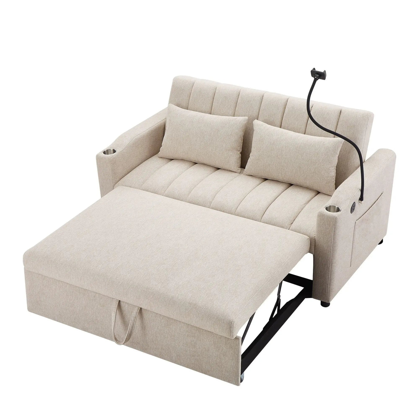 Convertible Sofa Bed Loveseat Sofa With Three USB Ports, Two Side Pockets, Two Cup Holders And 360° swivel Phone Holder For Living Room by HouseOfZazla