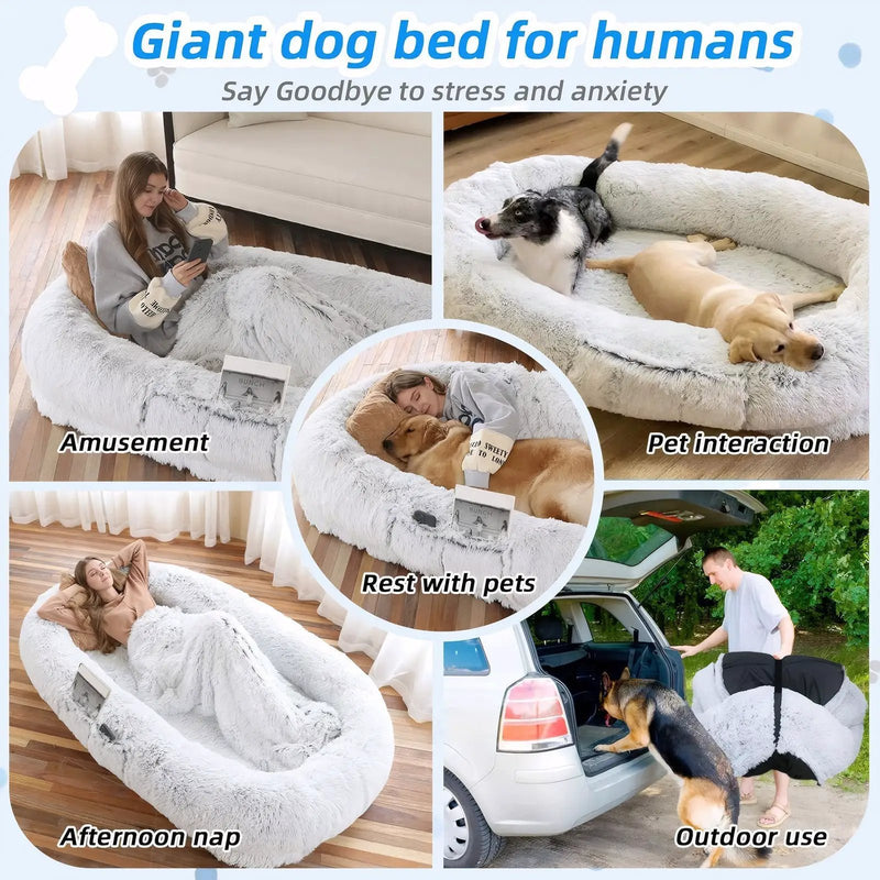 Human Dog Bed with Washable Faux Fur and Orthopedic Support by HouseOfZazla
