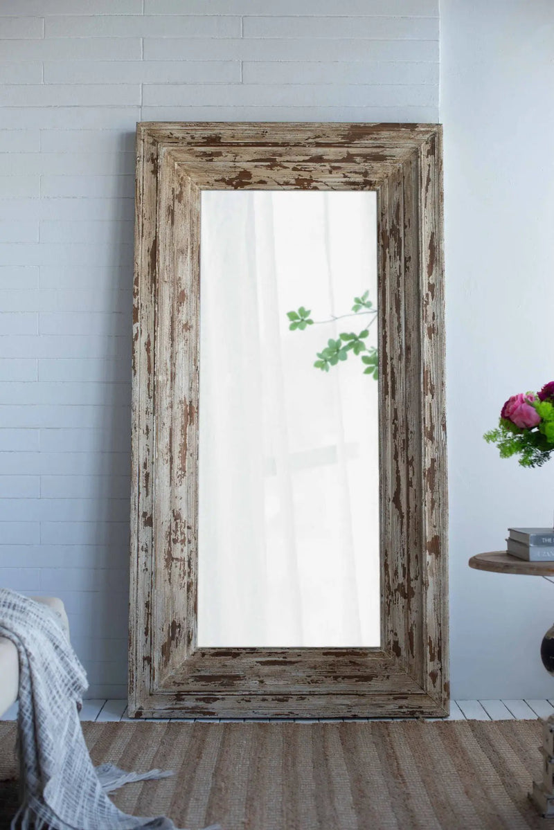 Full Length Rectangle Floor Mirror With Distressed Wood Frame - Brown by Unique Piece Furniture