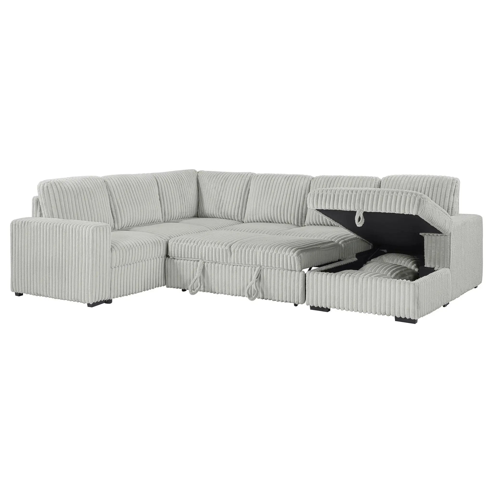 Devonshire Sleeper Sectional Sofa Storage Chaise Grey by Unique Piece Furniture