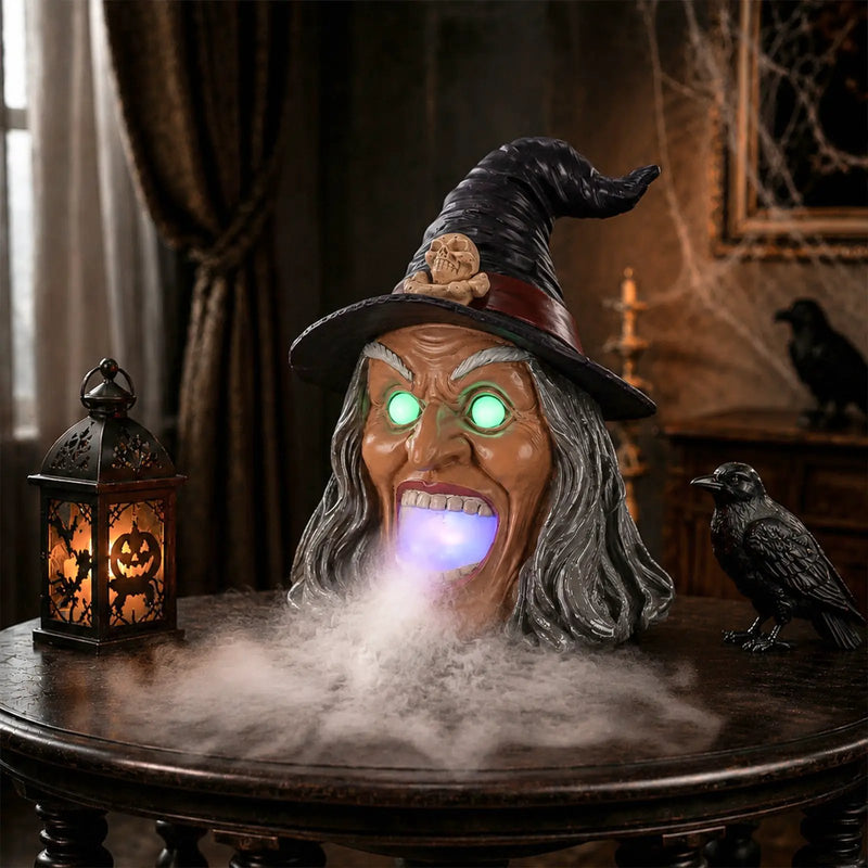 Halloween Witch Head Decor with LED Light and Mist Effect by HouseOfZazla