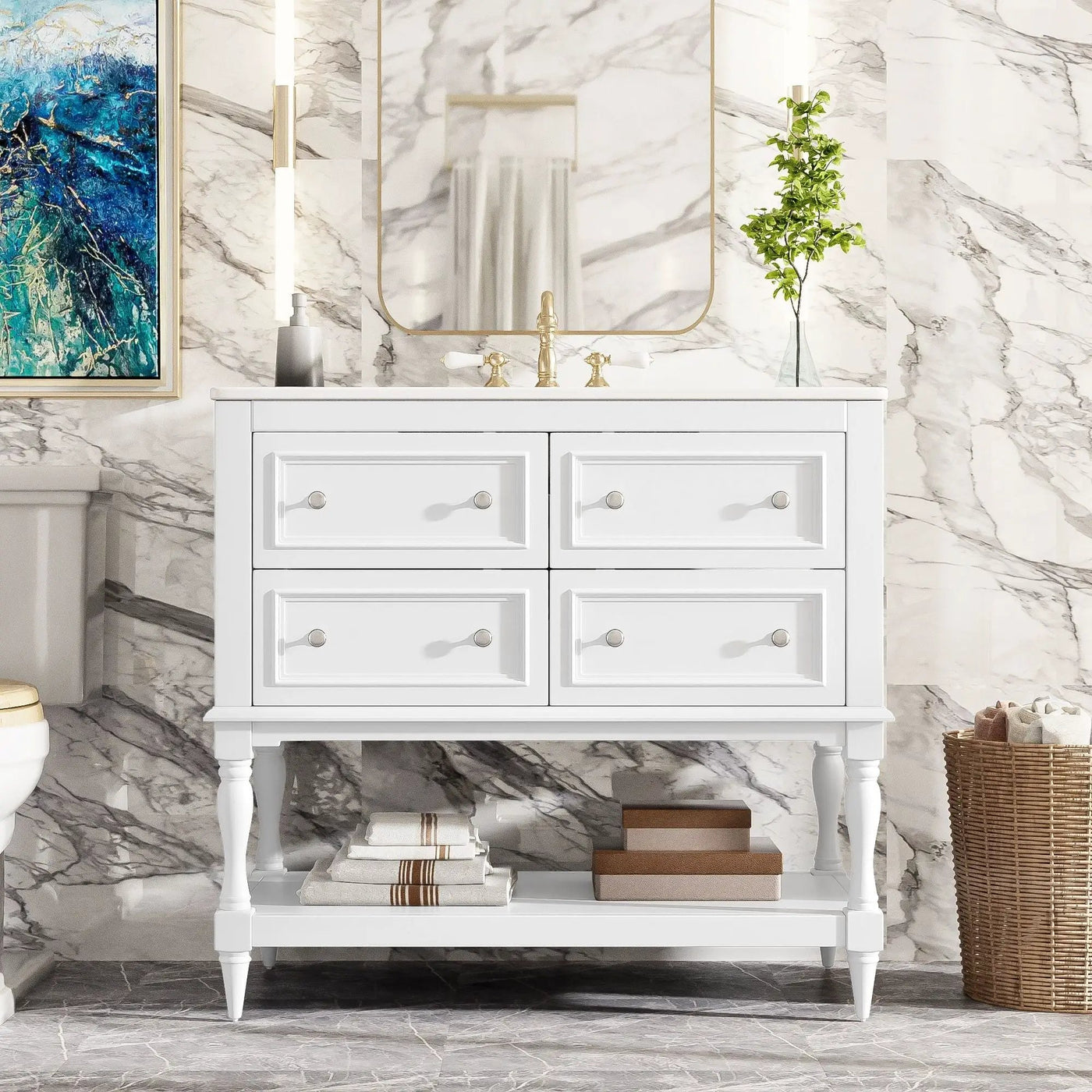 Bathroom Vanity Cabinet With Undermount Sink, 4 Drawer Set by Unique Piece Furniture