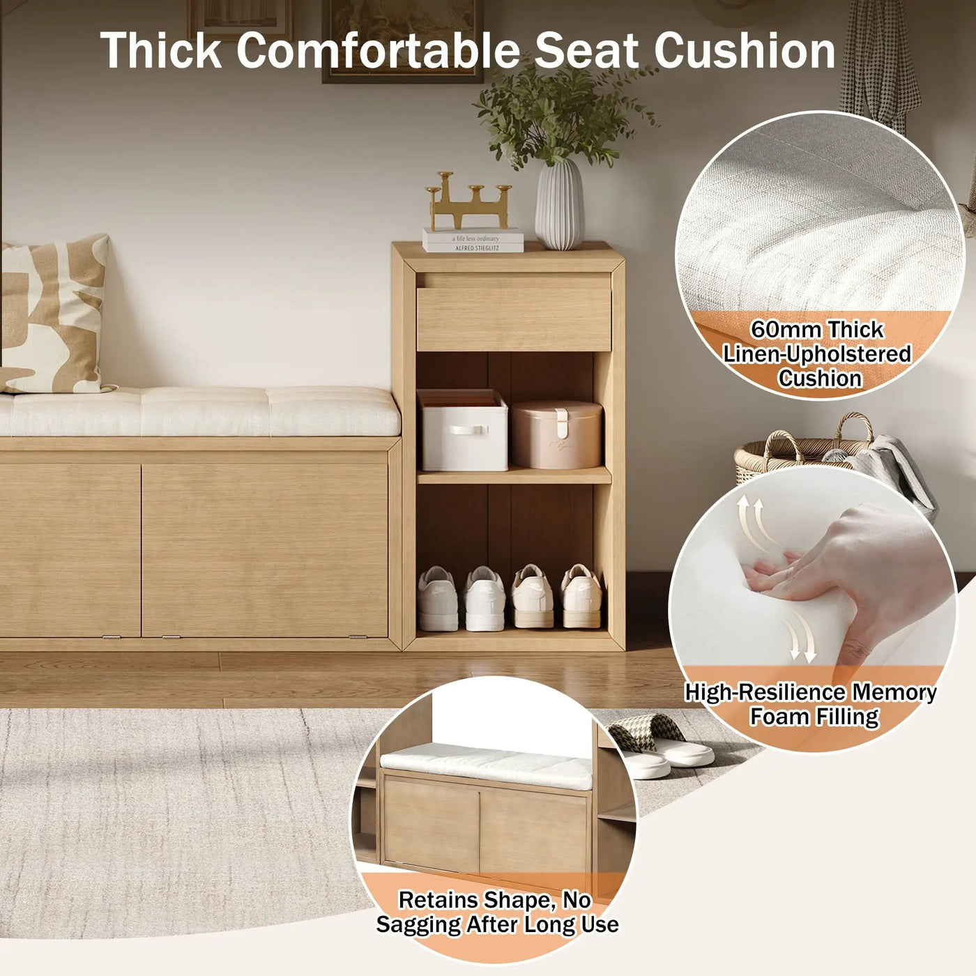 Entryway Storage Bench With Cushion, Drawers & Open Shelves by HouseOfZazla