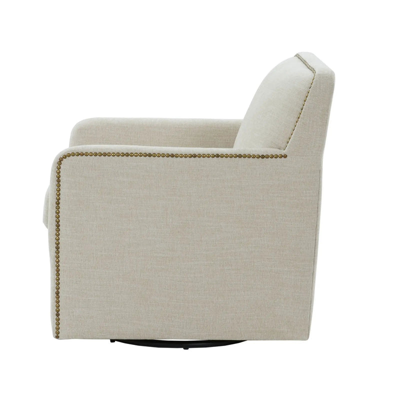 Tolland - Swivel Accent Chair With Antique Brass Nailhead Trim - Beige by HouseOfZazla