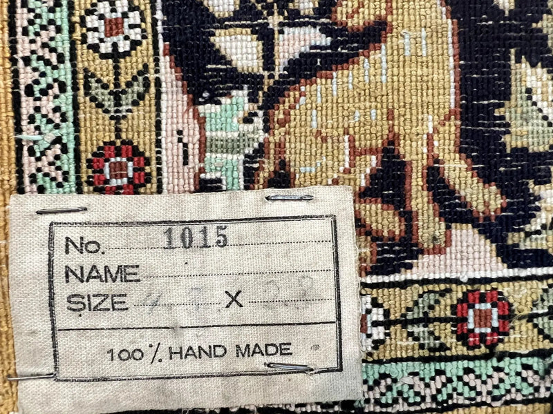 Silk Tree of Life Persian Qum Rug 3x4, Hand Knotted Vintage Carpet, Cream & Black, Very Fine Oriental Rug, Animal Pictorials, Birds by Jewel Rugs