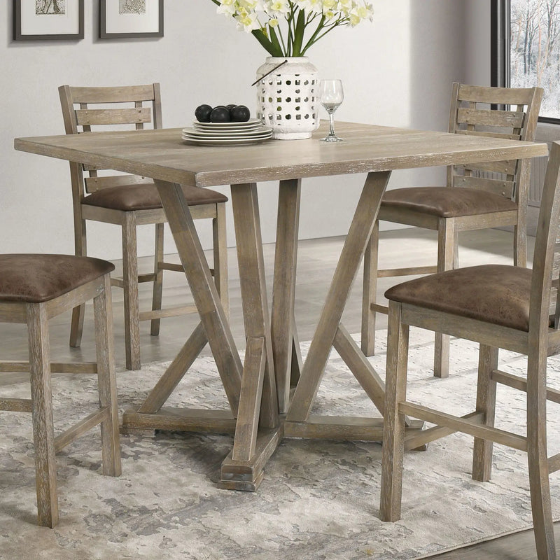 Modern Farmhouse Square Counter Table Solid Wood Rubberwood Antique Finishing Rustic Look Distressed Look Wire Brushed For 4 Seaters - Grayish Brown by Unique Piece Furniture