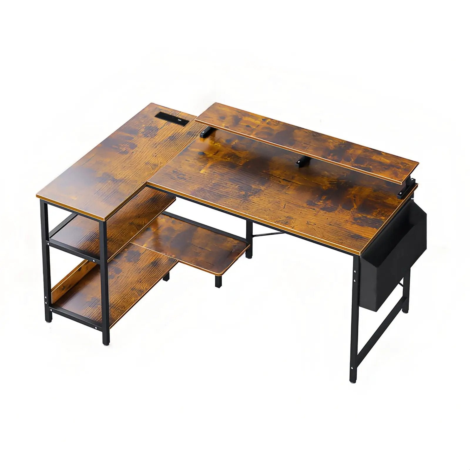 L-Shaped Gaming Desk With Power Outlets, Monitor Stand & Storage Shelves by HouseOfZazla