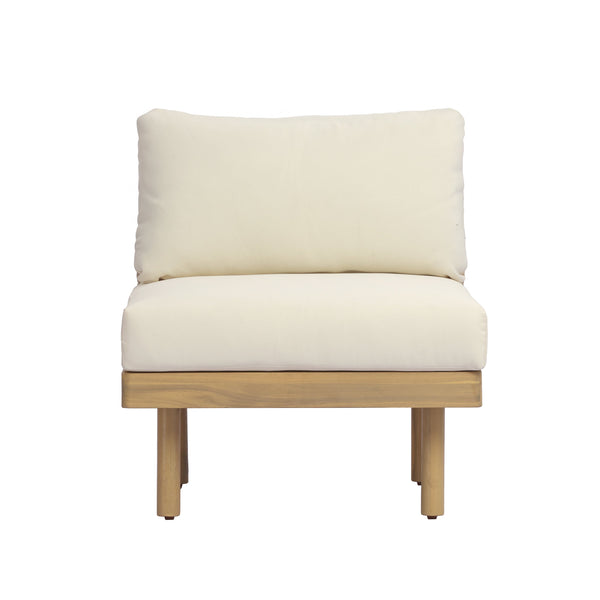 Acacia Wood Outdoor Armless Chair with Rope Back & Weather-Resistant Cushion