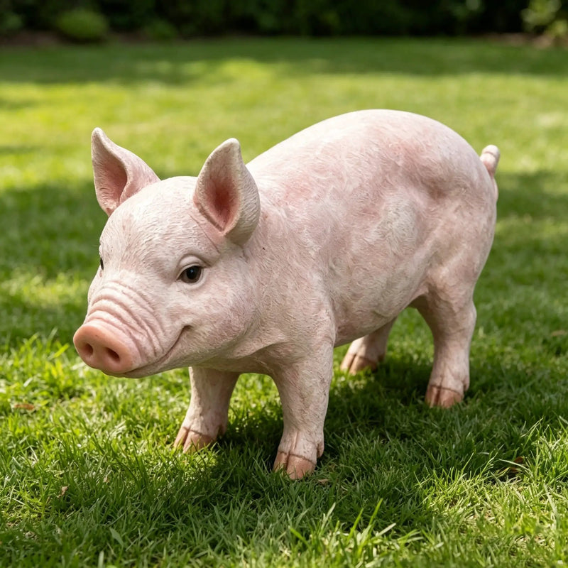 Cheerful Beige Pig Garden Statue by HouseOfZazla