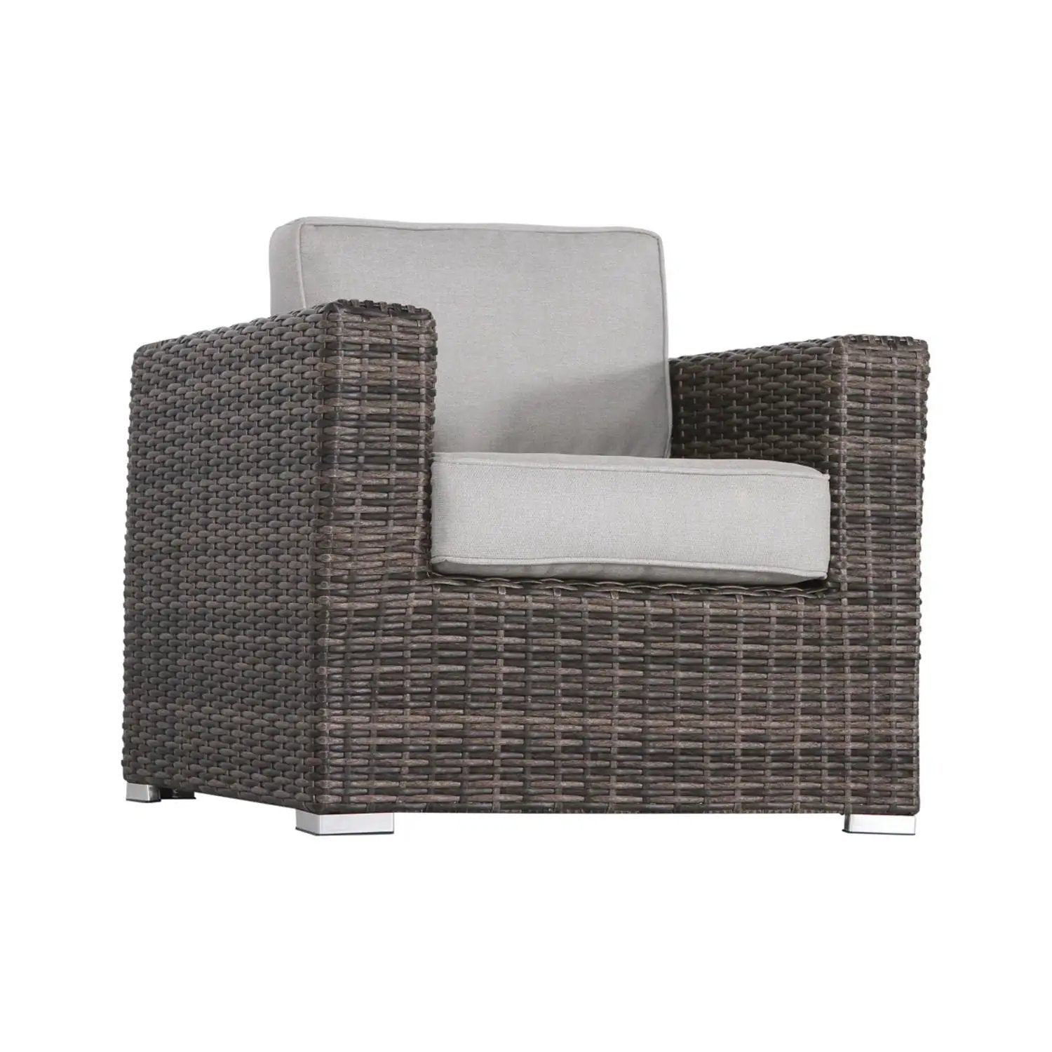 3 Piece Patio Rattan Furniture Set With Cushions Fire Pit - Brown by Unique Piece Furniture