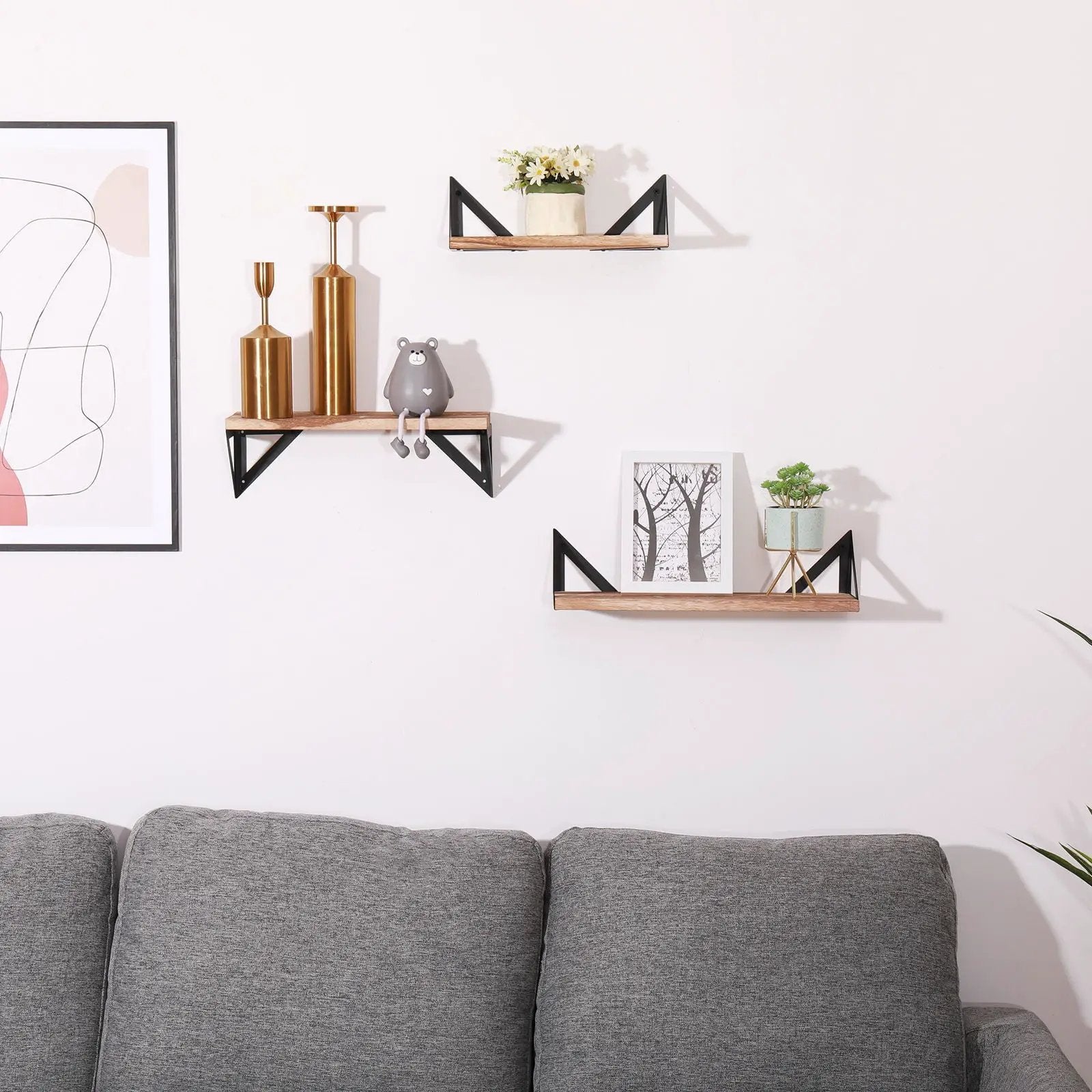 Floating Shelves, Long Wall Shelves (Set of 3), Wall Mounted Shelves With Brackets For Bedroom - Natural Wood by Unique Piece Furniture