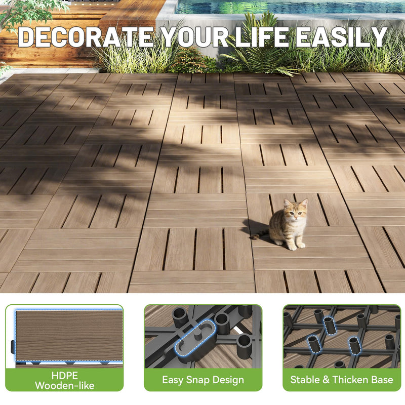 44 Pcs Interlocking Deck Tiles 12" x 12" HDPE Outdoor Flooring by HouseOfZazla
